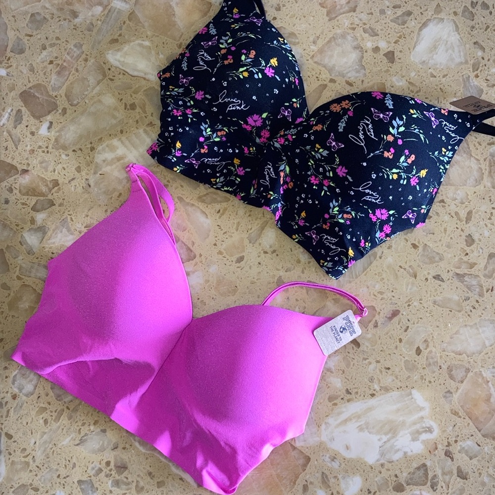 Victoria's Secret Black Floral and Pink Bra Set